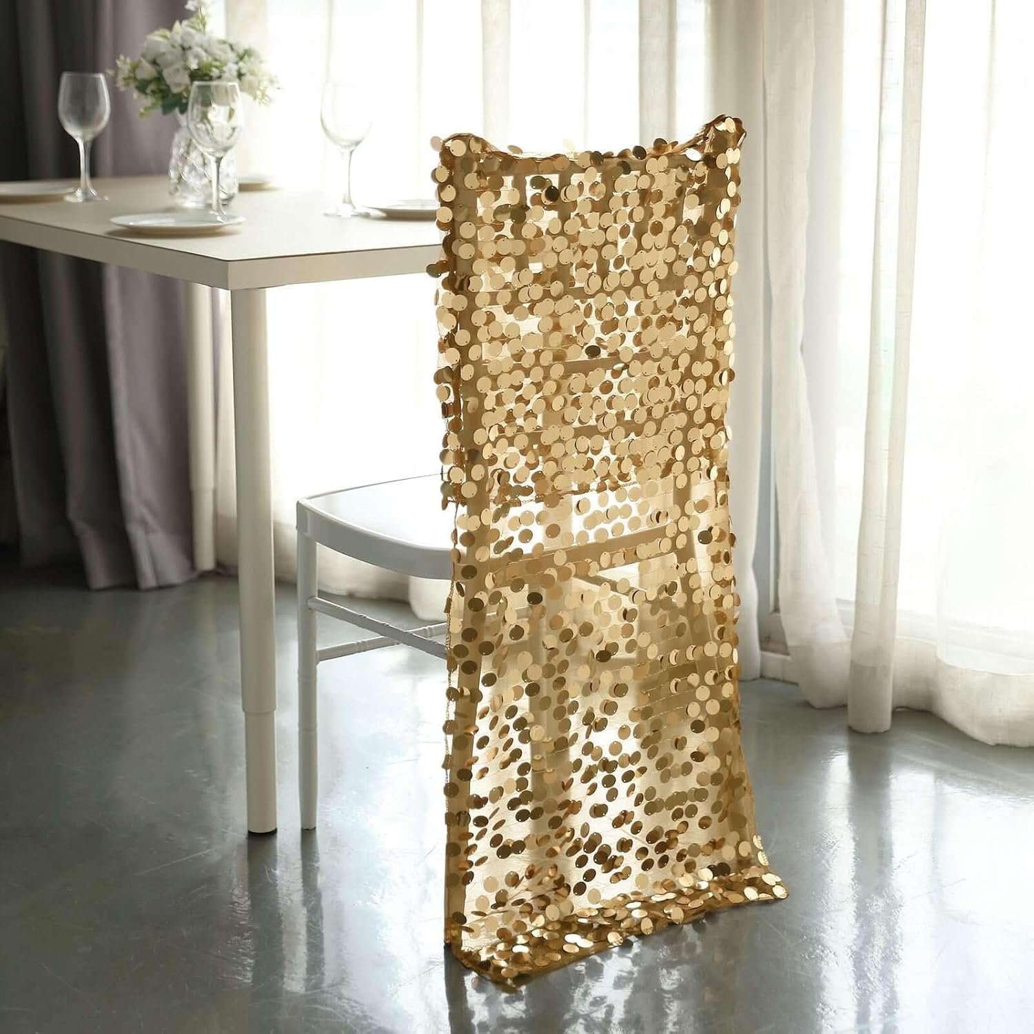 Efavormart Gold Big Payette Sequin Chiavari Chair Slipcover, Wedding Chair Back Cover - Image 4