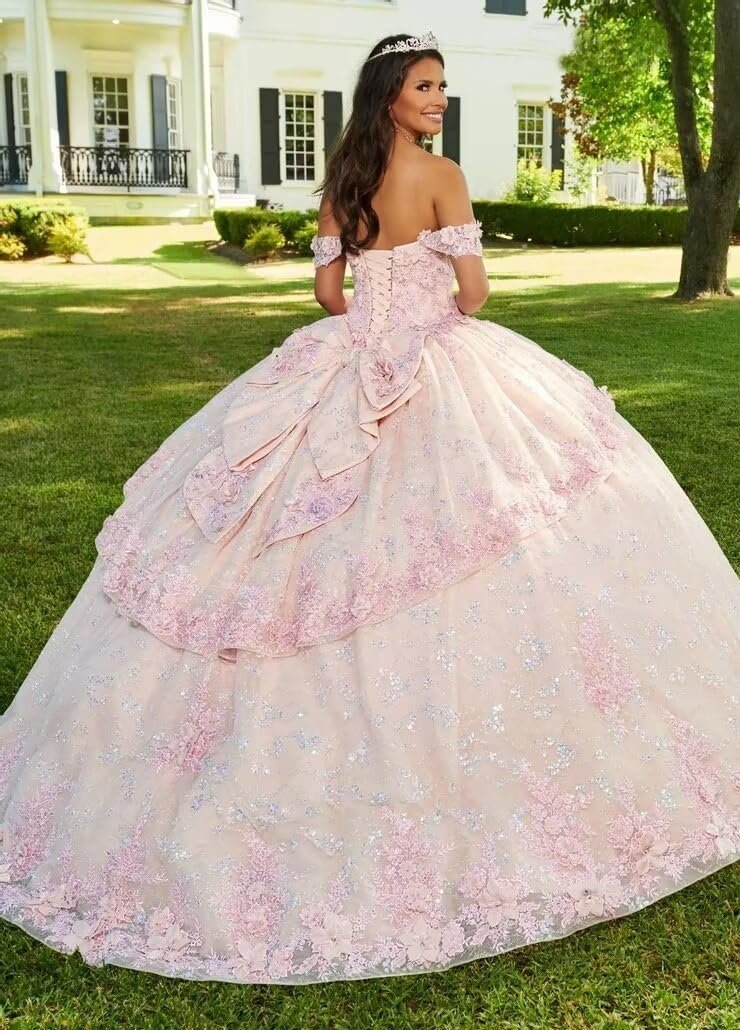 3D Flowers Lace Appliques Quinceanera Dresses Beaded Ruffles Ball Gown Off Shoulder Puffy Tulle Sweet 16 Dresses - Image 5