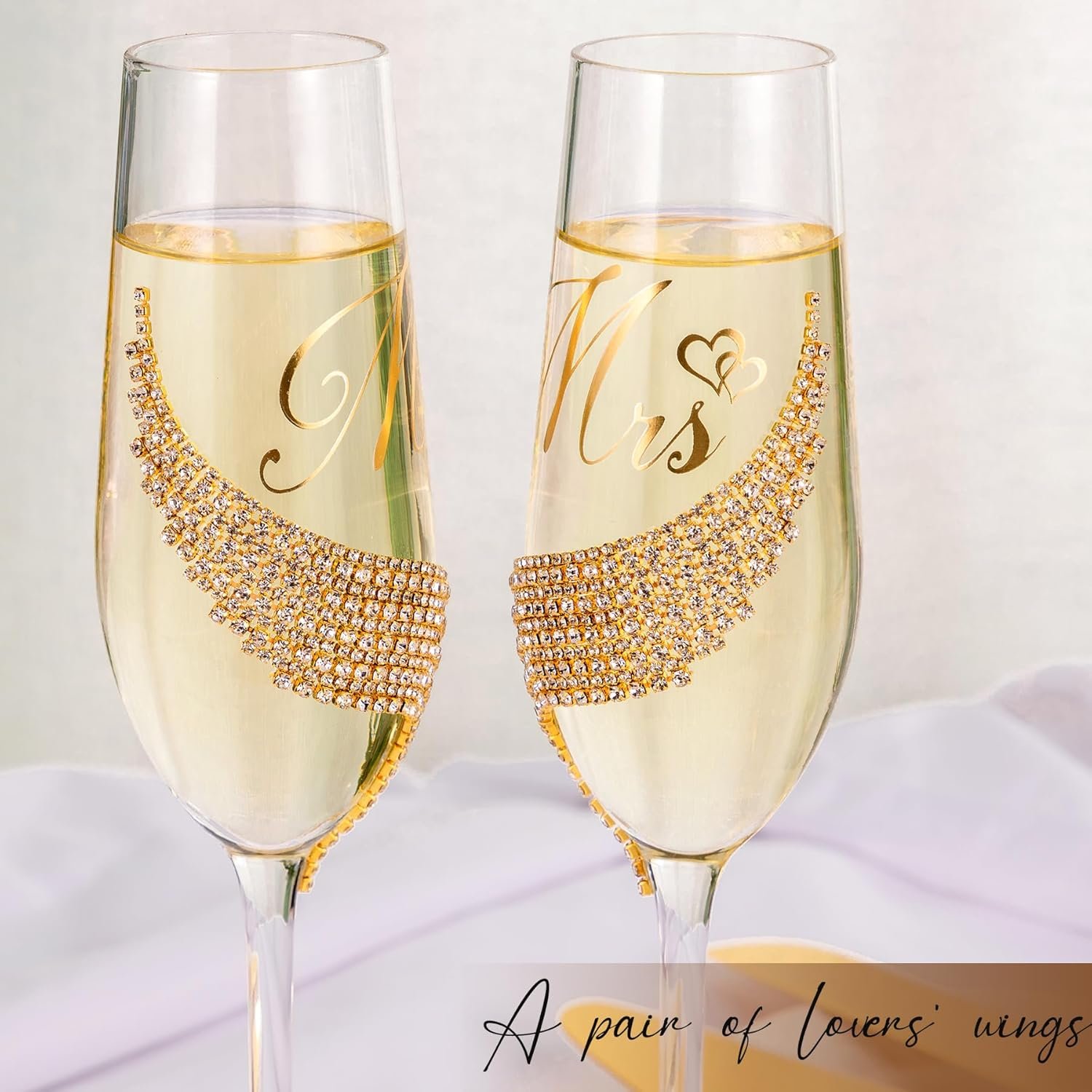 Wedding Cake Knife and Server Set, Gold Mr and Mrs Champagne Flutes and Cake Cutting Set for Wedding Bridal Shower Gifts (Gold) - Image 3