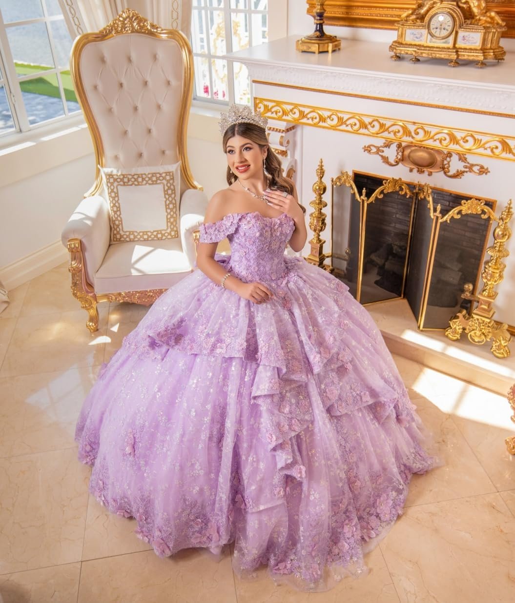 Mouccy Off Shoulder Quinceanera Dresses Ball Gown Lace Puffy Prom Dresses Beaded 3D Flowers Sweet 16 Dresses with Ruffles - Image 5