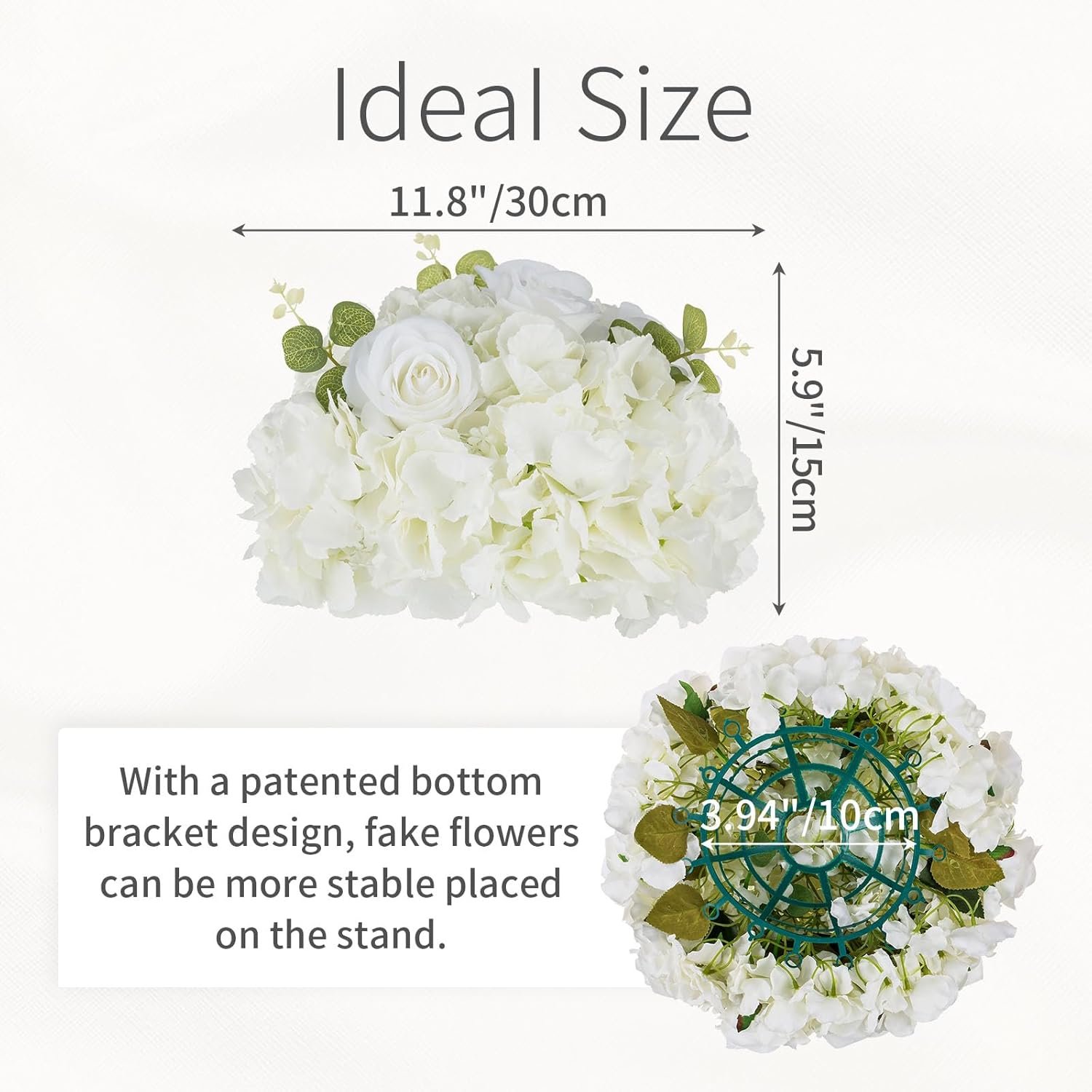 Wedding Flowers Flower Balls for Centerpieces - 2 Pcs Artificial Rose Balls, Small Fake Flower Ball, Silk Hydrangea Floral Ball, Arrangement Bouquet for Wedding Tables, Party, Home Decor, White - Image 7
