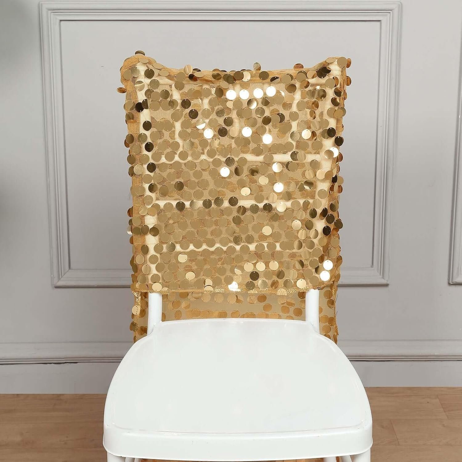 Efavormart Gold Big Payette Sequin Chiavari Chair Slipcover, Wedding Chair Back Cover - Image 5