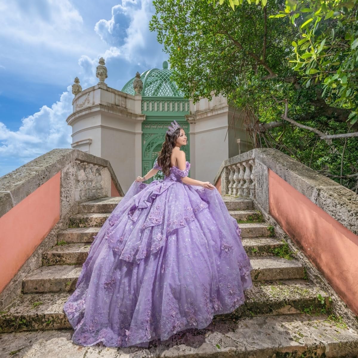 Mouccy Off Shoulder Quinceanera Dresses Ball Gown Lace Puffy Prom Dresses Beaded 3D Flowers Sweet 16 Dresses with Ruffles - Image 4