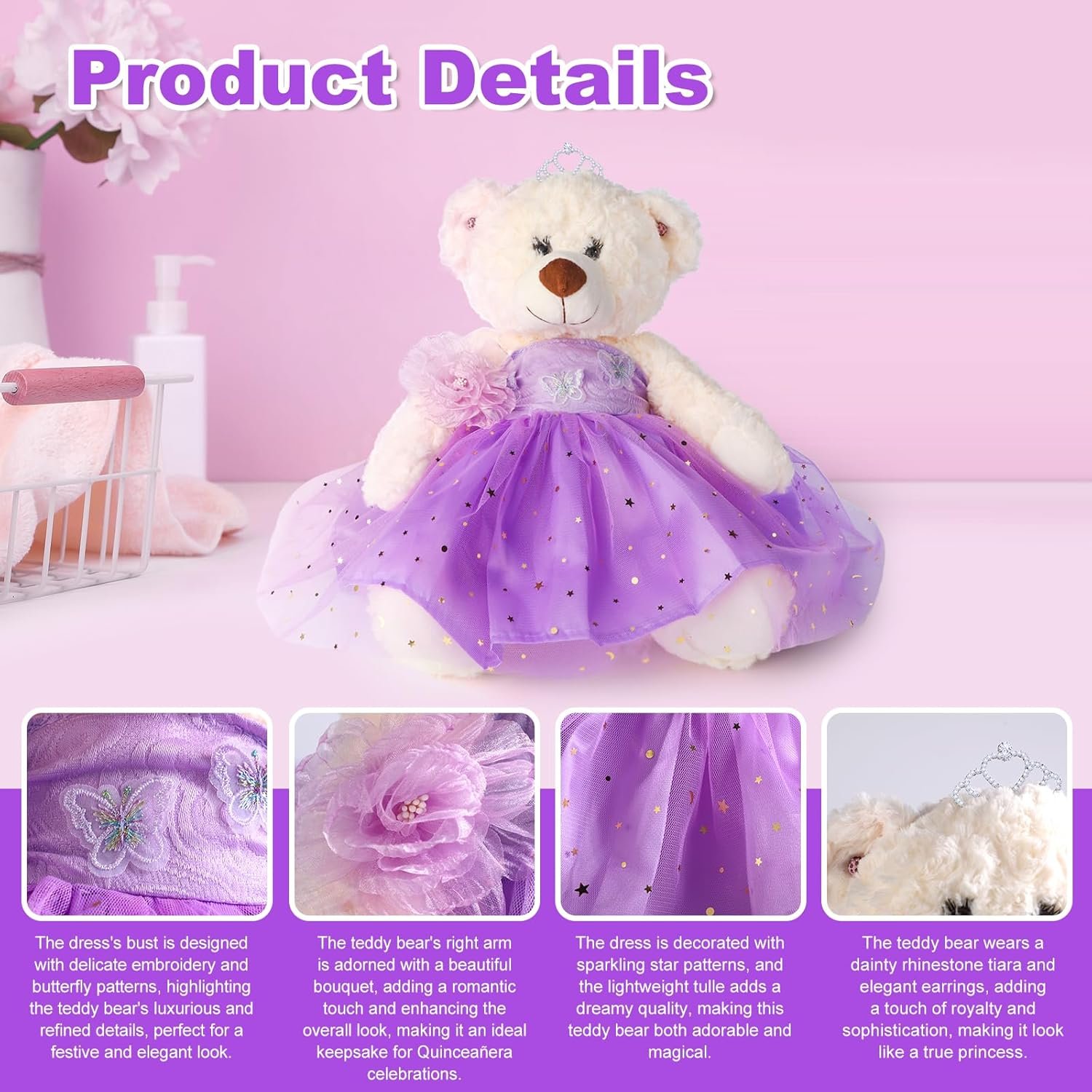 Quinceanera Doll Quince Teddy Bear with Dress,15 Birthday Decorations for Girls Quinceanera Gifts,OSO De Peluche para 15 Años Con Vestido,Centro De Mesa Muñecas para 15 Años Quinceañeras - Image 3