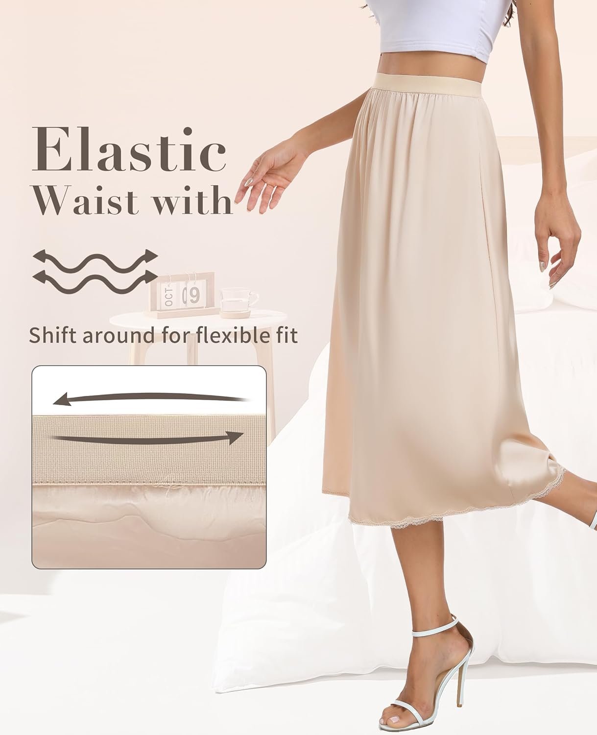 Vlazom Women's Satin Half Slip for Under Dress Long Underskirt Soft Under Slips for Women Under Dresses Size S-XXL - Image 2