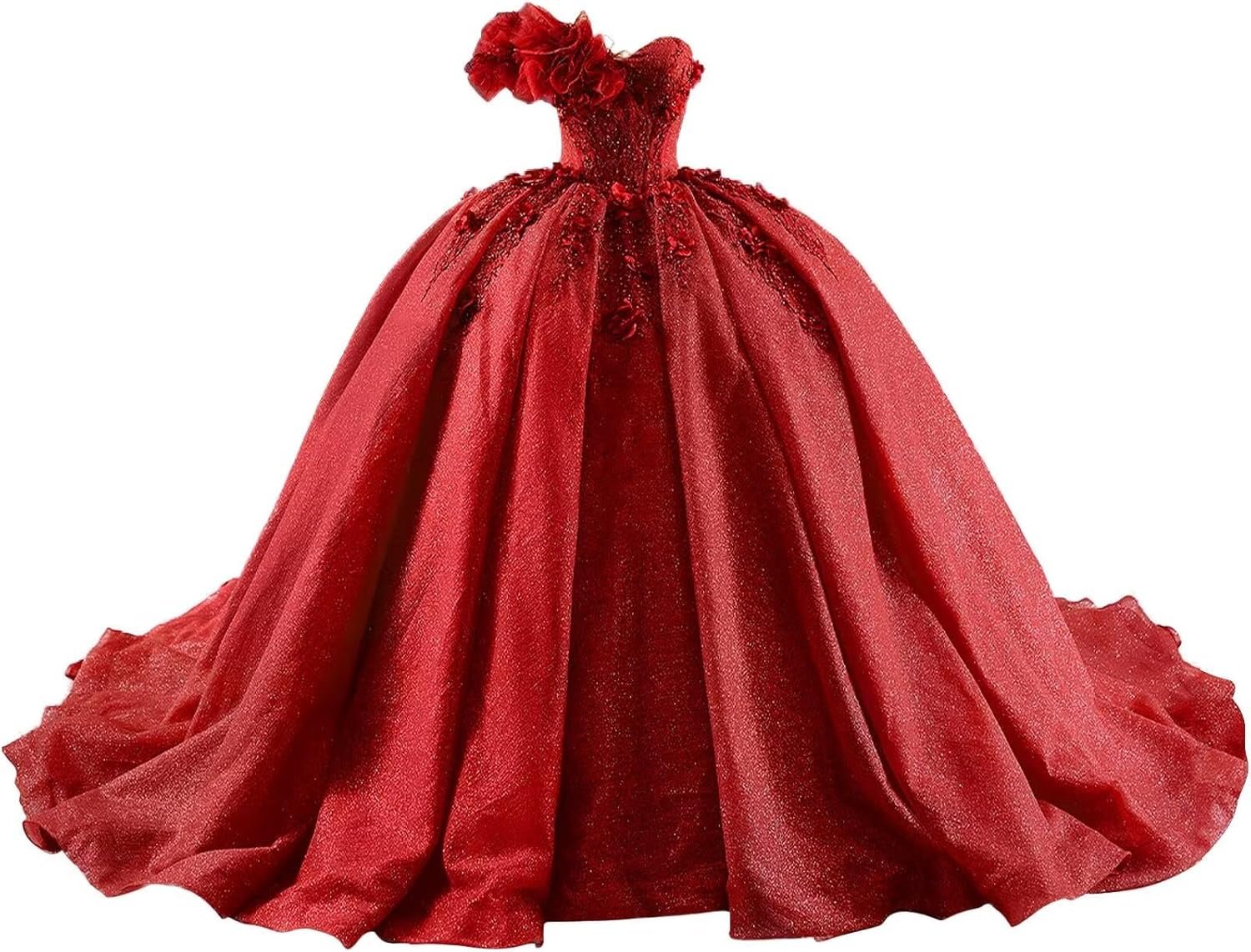 3D Flowers Quinceanera Dresses Puffy Tulle Strapless Sweet 16 Dresses with Train Sparkly Beaded Ball Gowns - Image 5