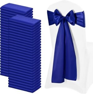 72 PCS Royal Blue Satin Chair Sashes,Bows Sashes Universal Chair Covers,Reusable Chair Cover Back Tie Supplies for Wedding Reception Events Banquets Home Kitchen Decoration (7 x 108 inch)