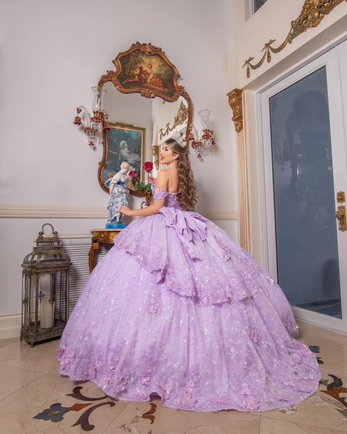 Mouccy Off Shoulder Quinceanera Dresses Ball Gown Lace Puffy Prom Dresses Beaded 3D Flowers Sweet 16 Dresses with Ruffles - Image 2