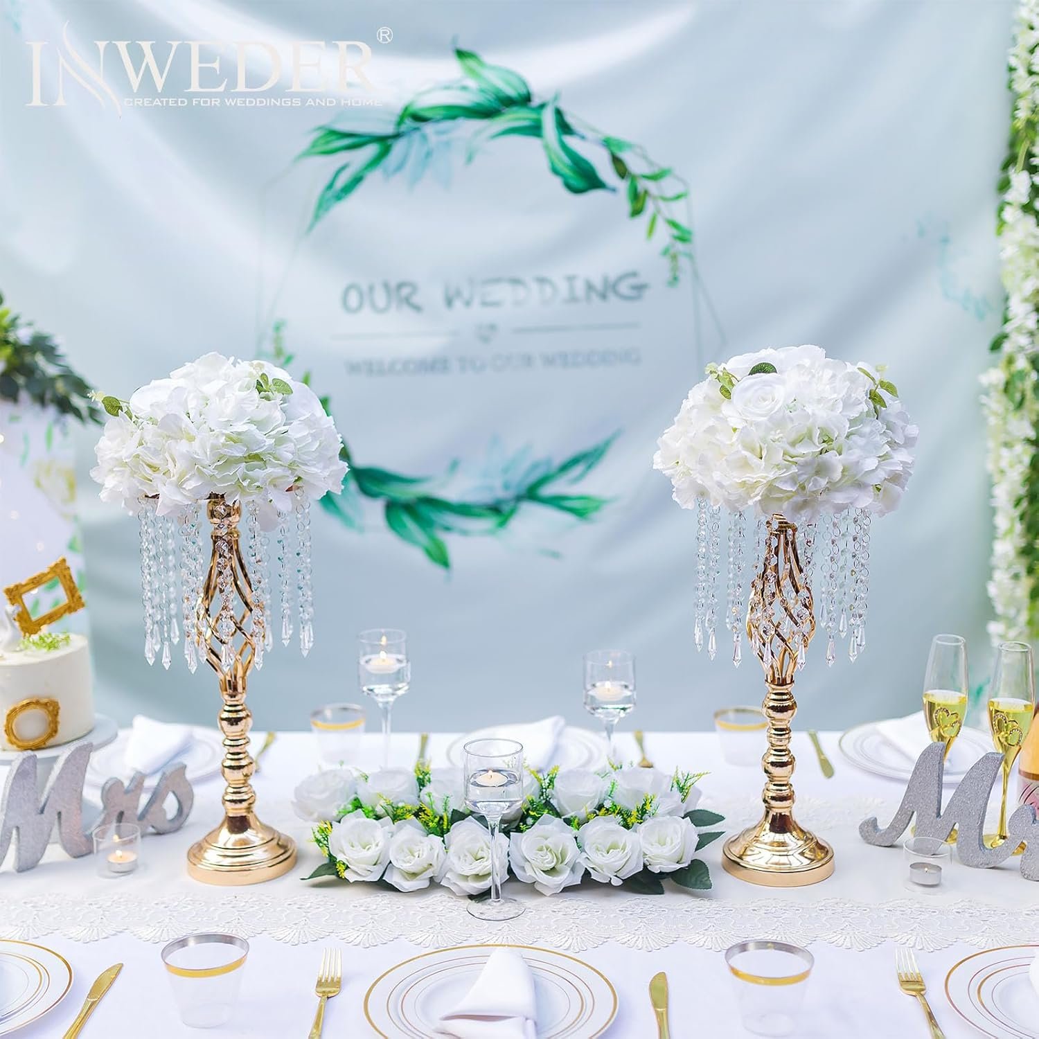 Wedding Flowers Flower Balls for Centerpieces - 2 Pcs Artificial Rose Balls, Small Fake Flower Ball, Silk Hydrangea Floral Ball, Arrangement Bouquet for Wedding Tables, Party, Home Decor, White - Image 3