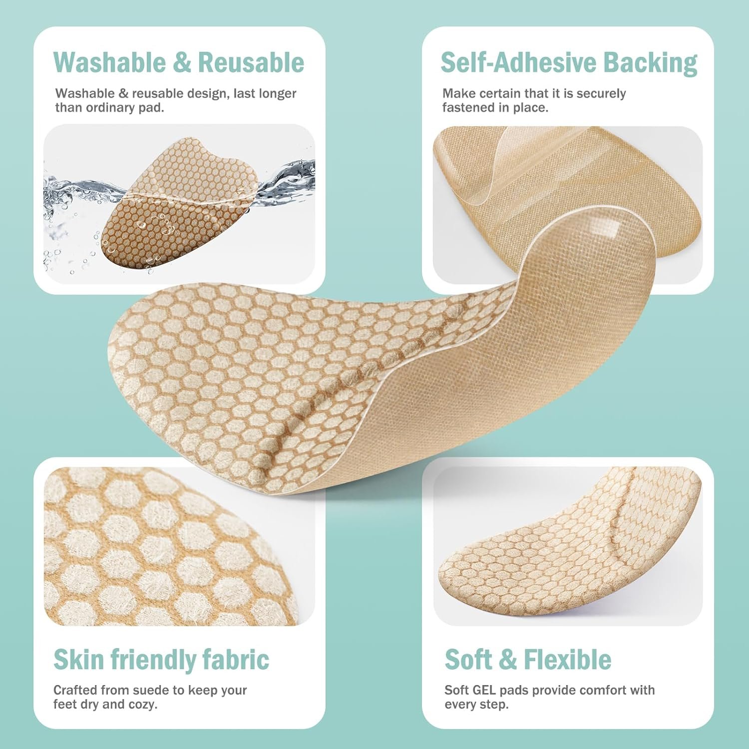 Metatarsal Pads Women, Ball of Foot Cushions for Women, Heel Inserts for Women, Heel Pads for Shoes, (2 Pairs Foot Pads) High Heel Comfort Pads, Anti Slip, Invisible Design - Image 4