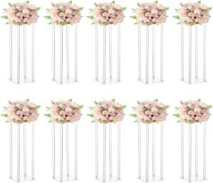 10 Pcs Wedding Centerpieces Acrylic Vases Clear Column Flower Vase Flowers Stand 7.87” x 7.87” x 23.6” Rectangular Flower Display Table Flower Stands for Wedding Party Events Reception Table Decor