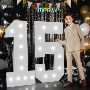 imprsv Marquee Numbers 15th-Birthday Decorations: Large 4ft Light up Numbers Balloon for Party Big Quinceanera Decorations 15 Year Old Girls Boy Foam Board Wall Number 15