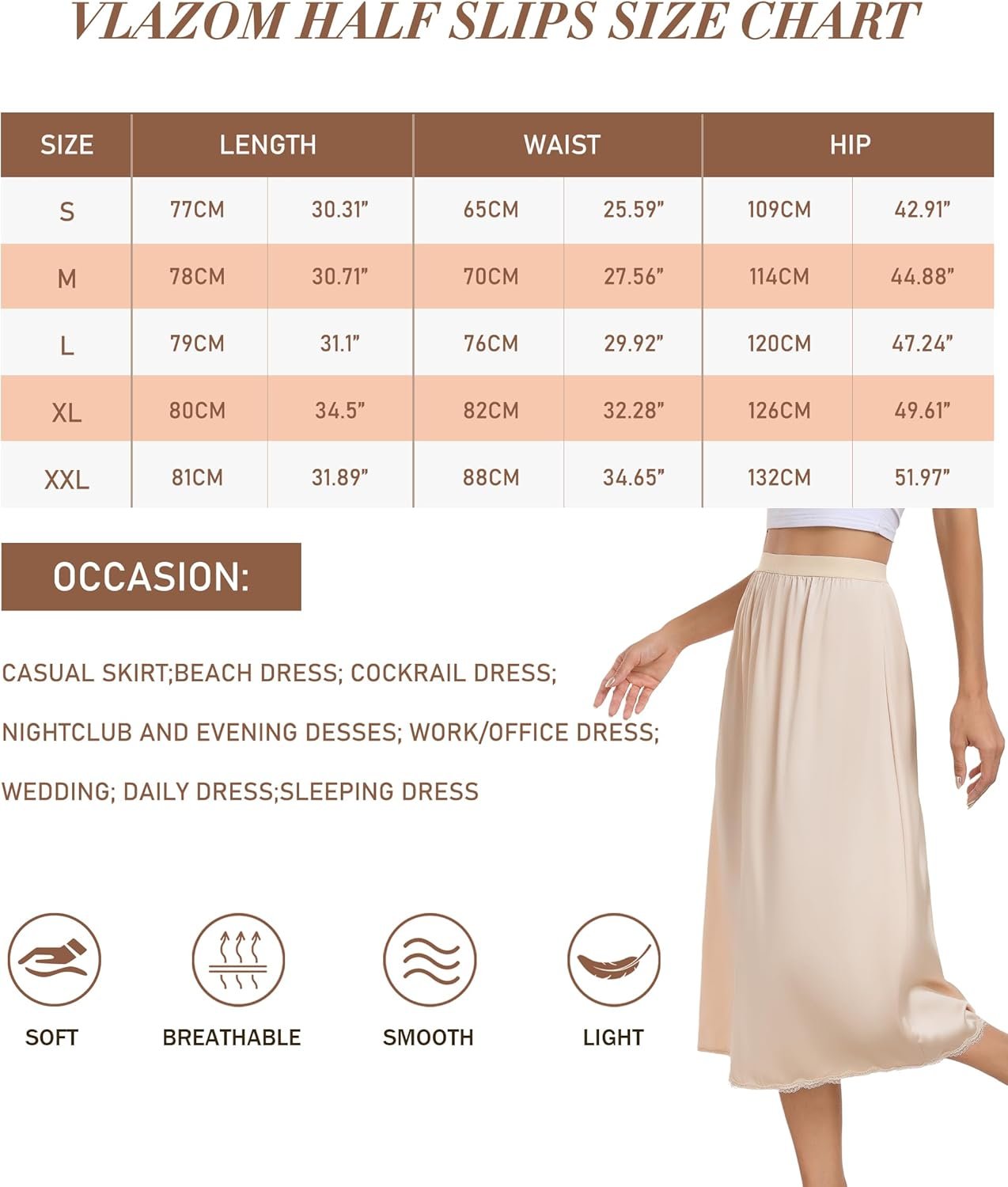 Vlazom Women's Satin Half Slip for Under Dress Long Underskirt Soft Under Slips for Women Under Dresses Size S-XXL - Image 6