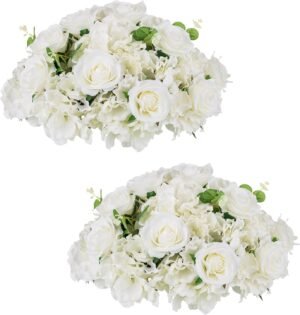 Flower Balls for Centerpieces Wedding Flowers – 2 Pcs Large Fake Rose Balls, White Flowers for Centerpieces Tables, Hydrangea Artificial Silk Flower Ball, Arrangement Bouquet for Party, Home Decor