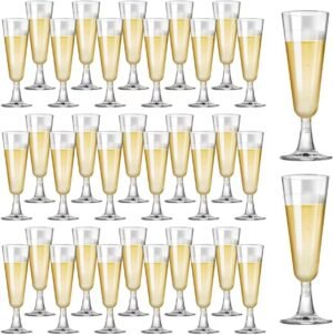 SUREHOME Plastic Champagne Flutes 40 Pack Disposable Champagne Glasses 5.5 Oz Clear Plastic Mimosa Glasses Acrylic Wedding Toasting Glasses for New Year Birthday Engagement Party Cocktail Cups Bulk