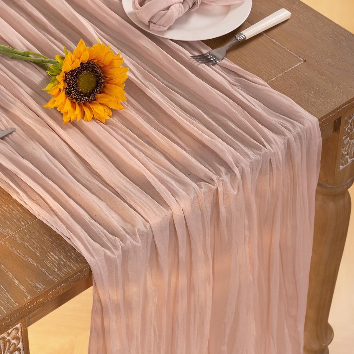 Pink Cheesecloth Table Runner Valentine's Day Dusty Pink Boho Sheer Gauze Table Runner 120 Inches Long Spring Table Decorations for Wedding Bridal Girl Baby Shower Easter Sweet 16 Party Decor - Image 5