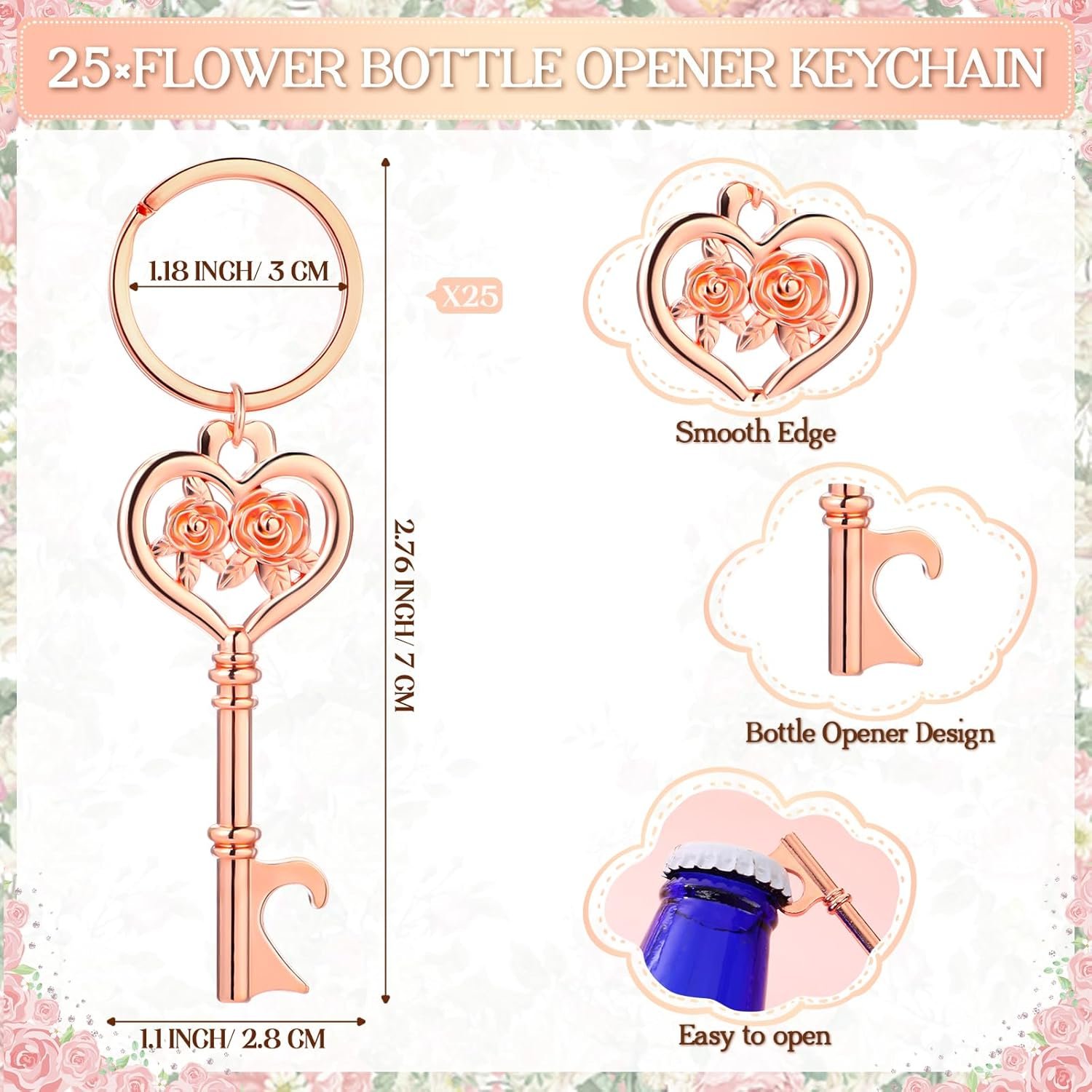25 Sets Quinceanera Party Favors for Guests Rose Bottle Opener Flower Bottle Opener Keychain with Thank You Cards and Organza Bags 15 Year Old Party Favor Quinceanera Gifts for Guests - Image 2