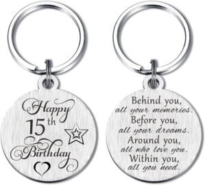 Laluminter Happy Birthday Gifts Keychain Presents for Girls Women Boys Men, Double Sides Engraved