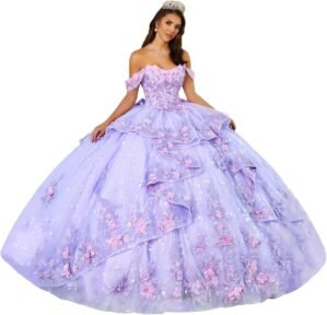 3D Flowers Lace Appliques Quinceanera Dresses Beaded Ruffles Ball Gown Off Shoulder Puffy Tulle Sweet 16 Dresses