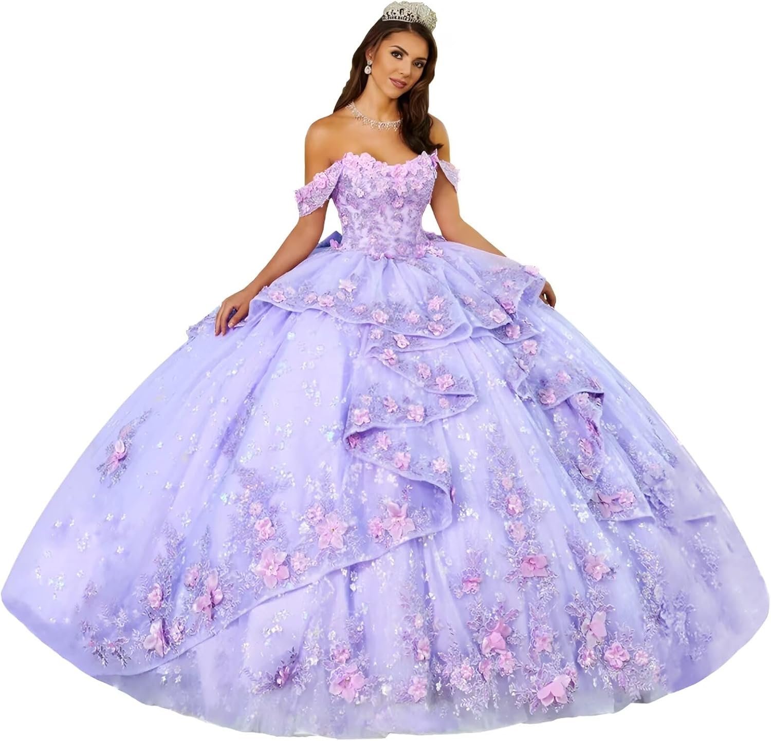 3D Flowers Lace Appliques Quinceanera Dresses Beaded Ruffles Ball Gown Off Shoulder Puffy Tulle Sweet 16 Dresses