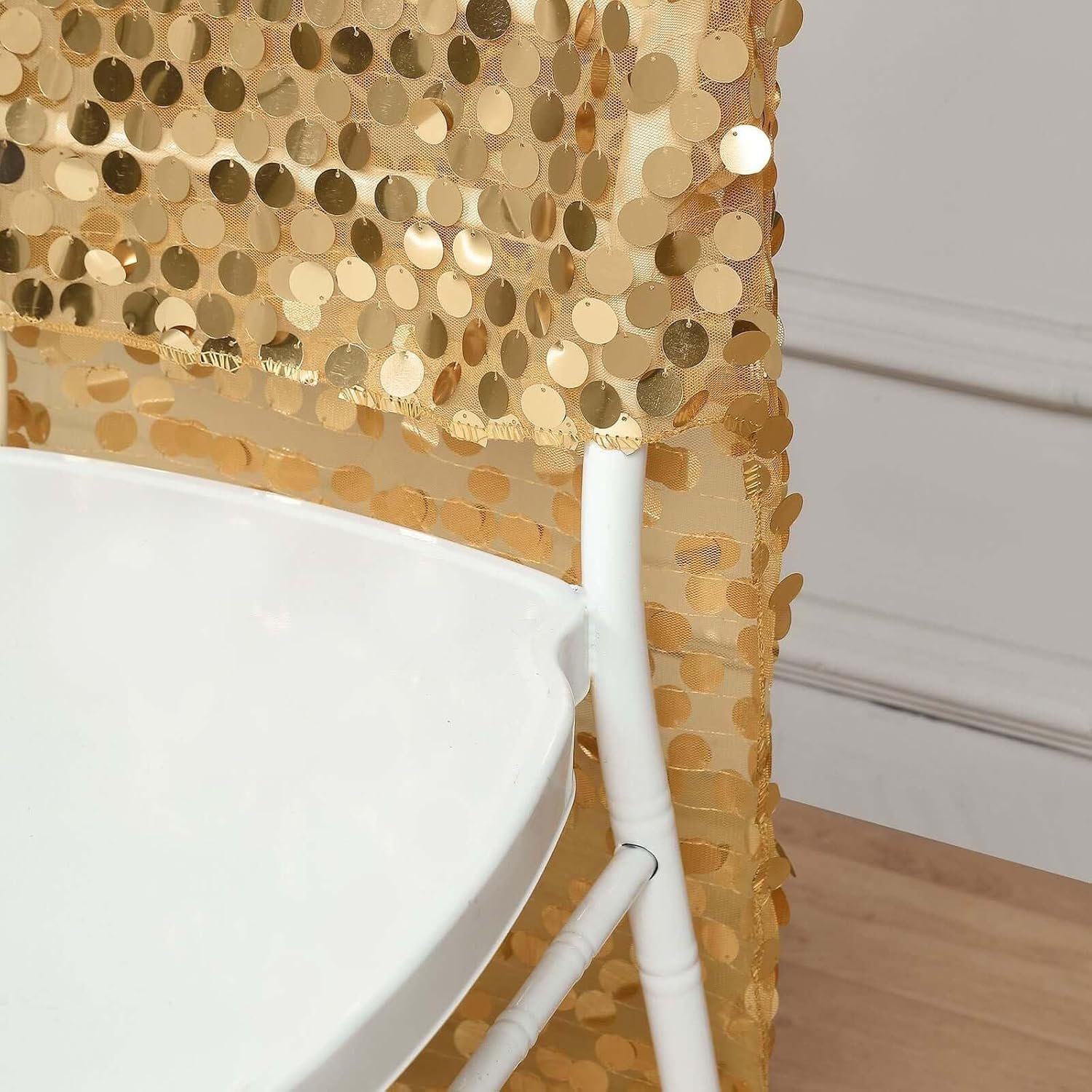 Efavormart Gold Big Payette Sequin Chiavari Chair Slipcover, Wedding Chair Back Cover - Image 2
