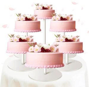 6 Tier White Cake Stand, Acrylic Cake Stand Set of Disc Diameter 8″ 10″ 12″ 14″ Tall for Dessert Table, Perfect Display for Wedding, Party, Birthday, Baby Shower