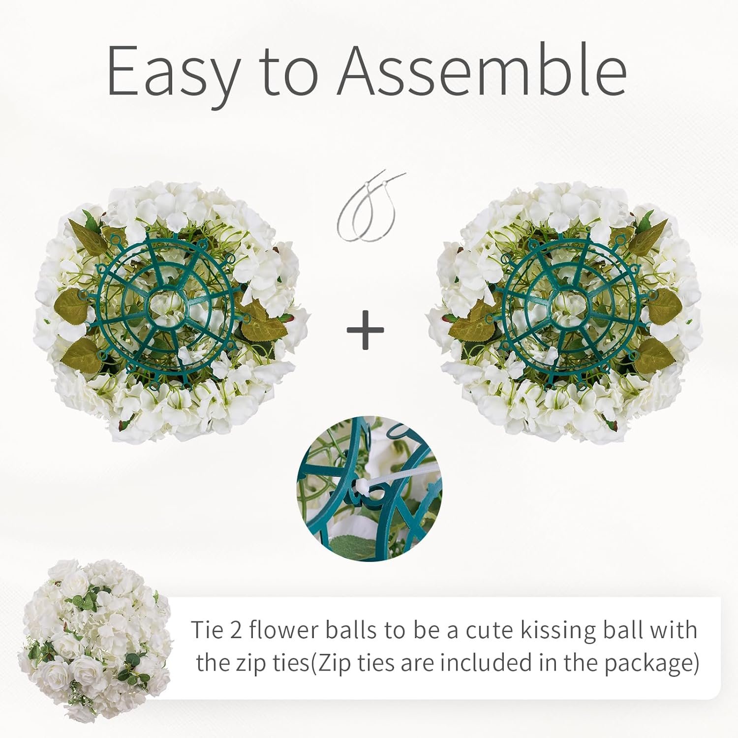 Wedding Flowers Flower Balls for Centerpieces - 2 Pcs Artificial Rose Balls, Small Fake Flower Ball, Silk Hydrangea Floral Ball, Arrangement Bouquet for Wedding Tables, Party, Home Decor, White - Image 6