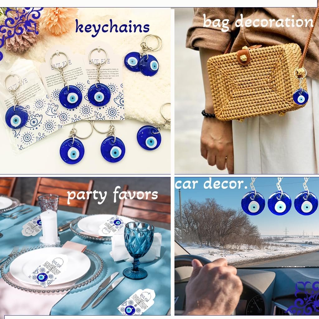 24 Sets Blue Evil Eyes Keychains Birthday Party Favors Turkish Good Luck Charms Gifts Bulk Navy Witch Gifts with Gift Tags Bags for Women Welcome Back to School Gifts Bulk for Students - Image 3
