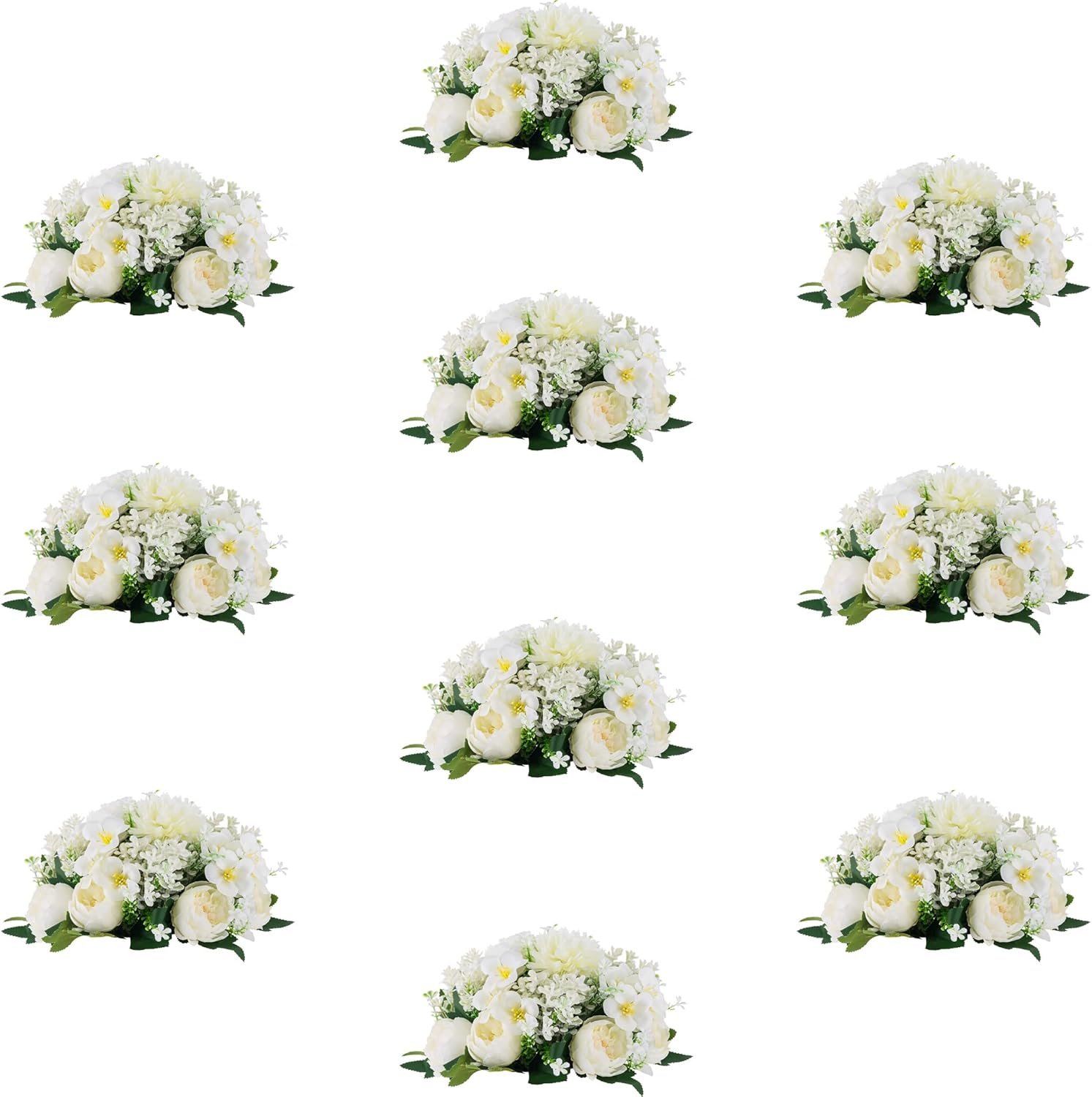 Wedding Flowers for Centerpieces Flower Ball - 10 Pcs Artificial Centerpieces Flower, Small Peony Balls for Centerpieces, Fake Flower Ball Arrangement Bouquet for Party, Anniversary, Home, White