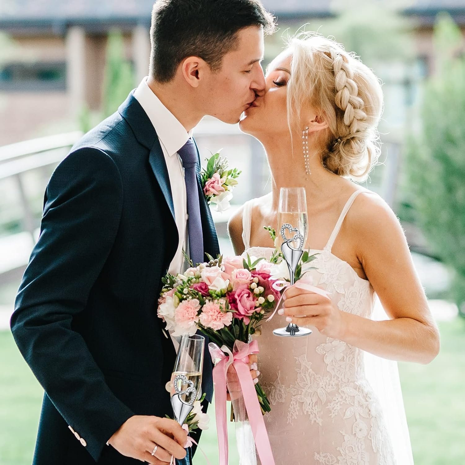 Wedding Cake Knife and Sever Set, Wedding Champagne Flutes and Cake Knife Server Set, Cake Cutting Set for Wedding, Engagement Gfits for Couples - Image 6