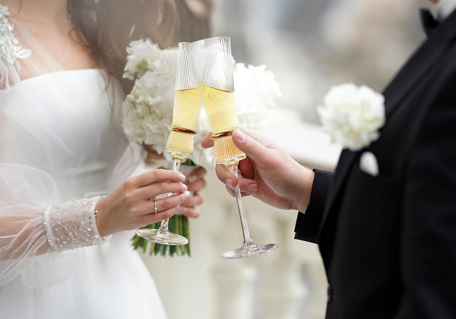 Wedding Champagne Flutes Set of 6, Cake Knife and Server Set with Mr and Mrs Forks, Cake Cutting Set for Wedding Anniversary, Bridal Shower, Engagement Gifts for Bride and Groom - Image 3