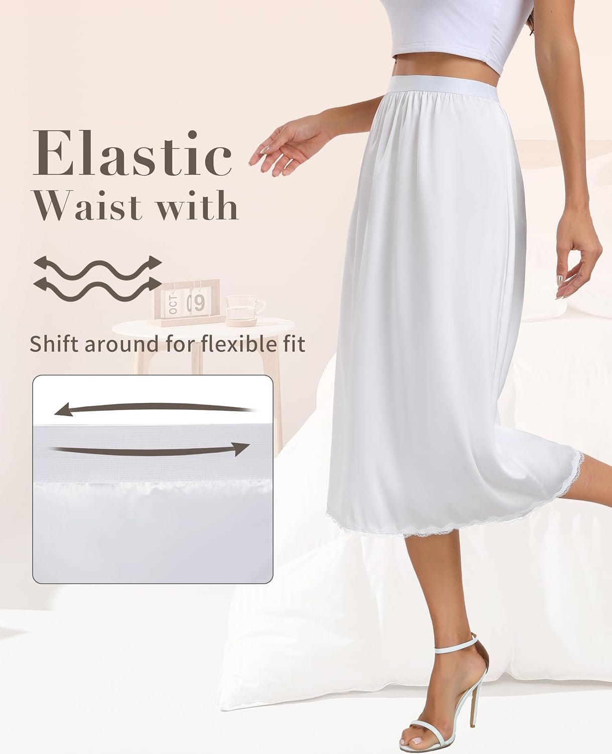 Vlazom Women's Satin Half Slip for Under Dress Long Underskirt Soft Under Slips for Women Under Dresses Size S-XXL - Image 2