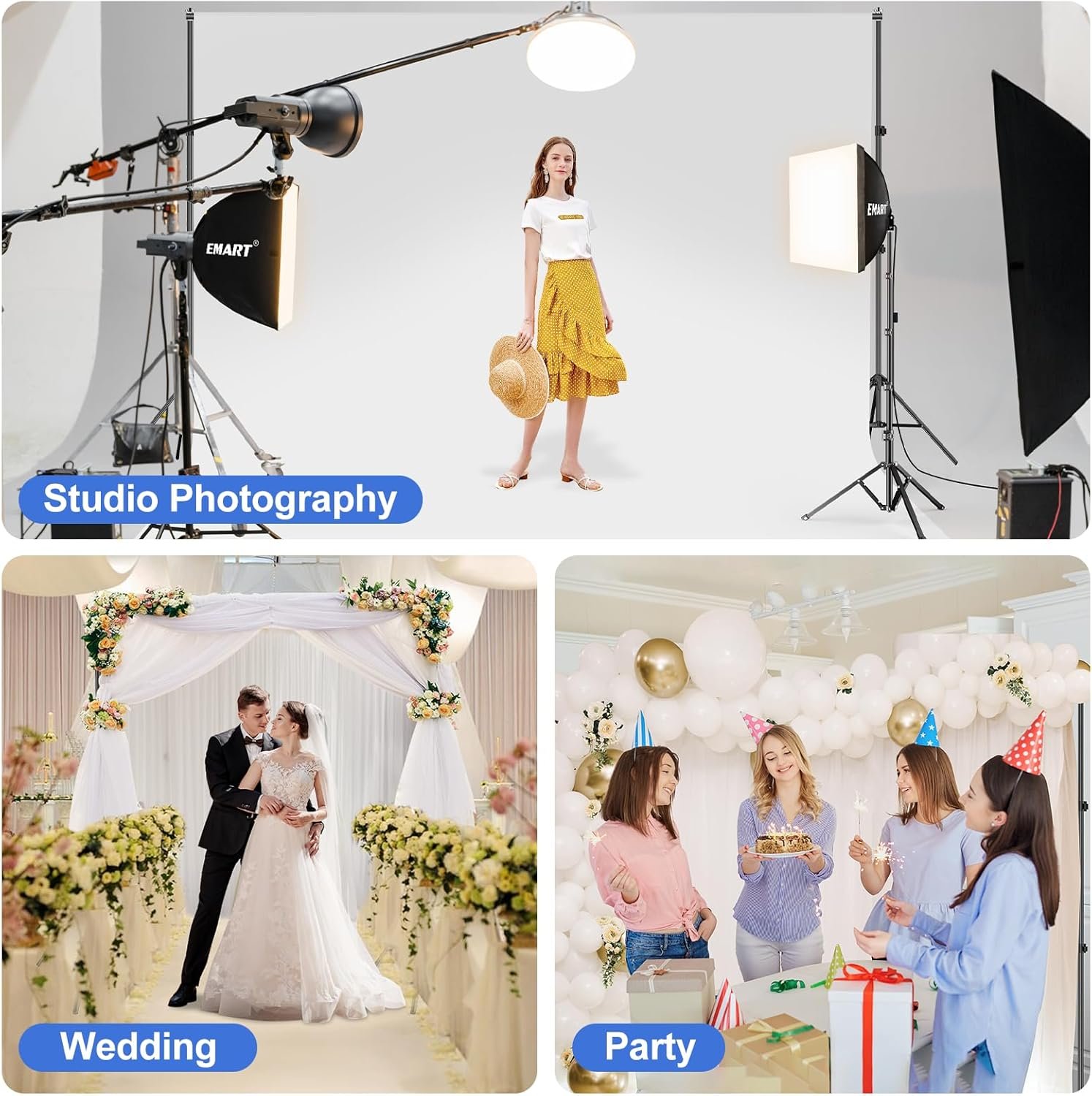 EMART Backdrop Stand 10x7ft(WxH) Photo Studio Adjustable Background Stand Support kit with 2 Crossbars, 8 Clamps, 2 Sandbags and Carry Bag for Parties, Events Decoration, Wedding, Photography - Image 6