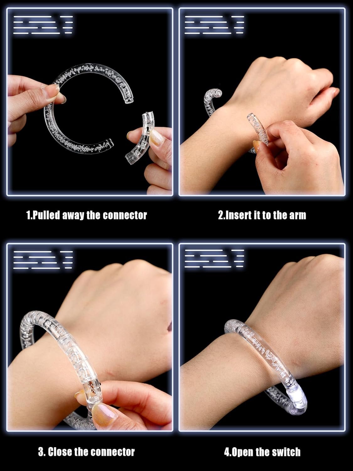 Rtteri 100 Pcs LED Light up Bracelets Bulk Glow Bracelets Party Favors Flashing LED Wristband Glow in the Dark Bracelets for Wedding Birthday Mardi Gras Christmas Carnival Party Supplies (White) - Image 3