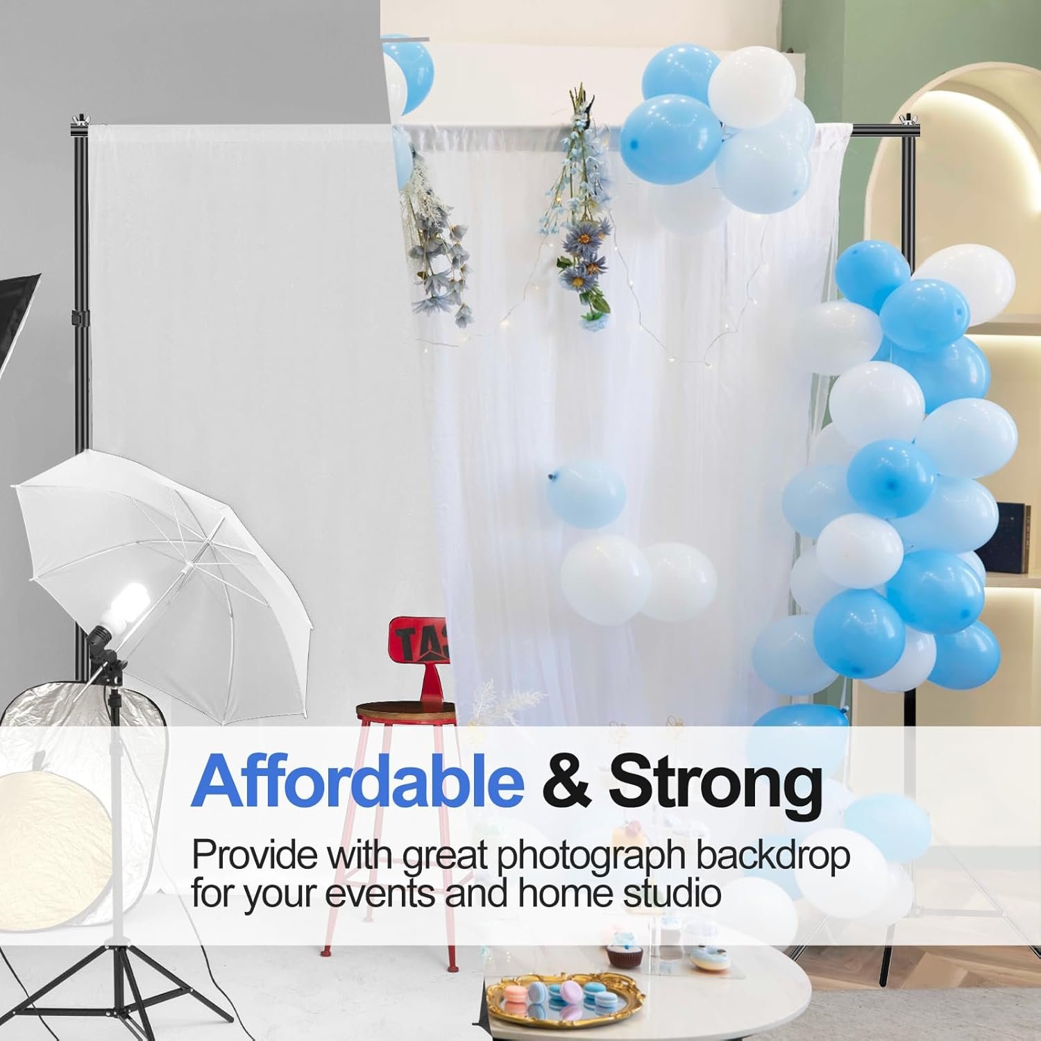 EMART Backdrop Stand 10x7ft(WxH) Photo Studio Adjustable Background Stand Support kit with 2 Crossbars, 8 Clamps, 2 Sandbags and Carry Bag for Parties, Events Decoration, Wedding, Photography - Image 7