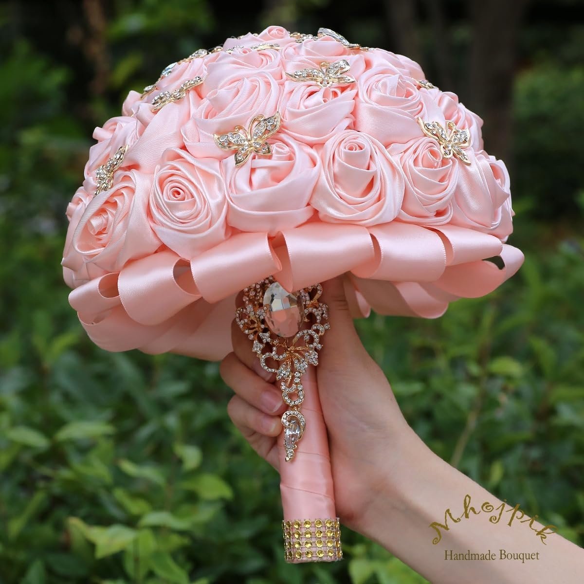 Bridal Wedding Bouquet Round Holding Bouquet Throw Toss Artificial Rose Flower Bunch for Bride Bridesmaid Wedding Quinceanera (Light Salmon Pink, 9.8") - Image 7