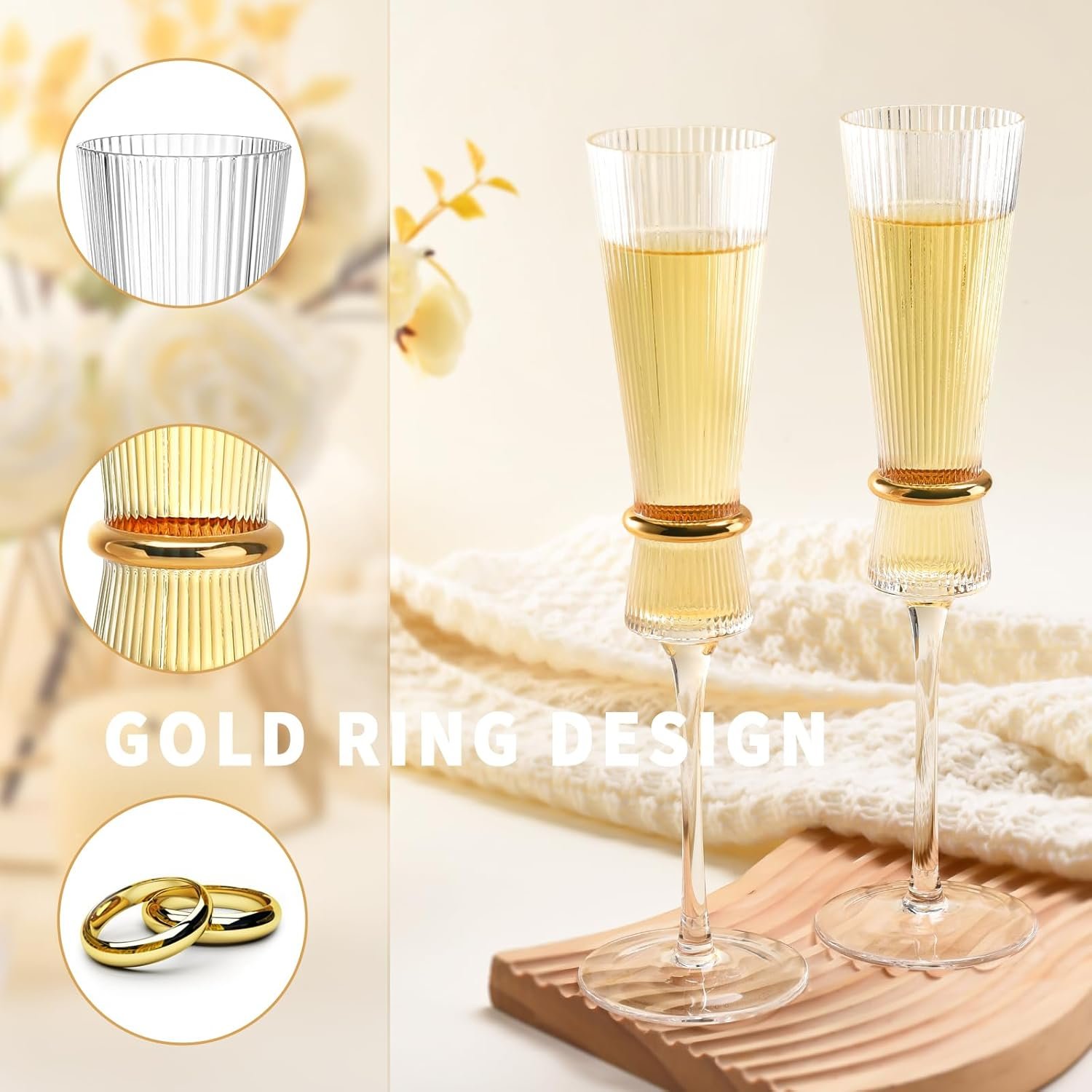 Wedding Champagne Flutes Set of 6, Cake Knife and Server Set with Mr and Mrs Forks, Cake Cutting Set for Wedding Anniversary, Bridal Shower, Engagement Gifts for Bride and Groom - Image 4