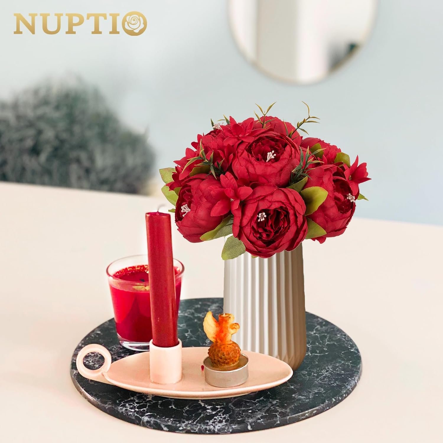 NUPTIO Flower Balls Flowers for Centerpieces: 10 Pcs 9.4 inch Diam Red Artificial Peony Fake Flower Ball Arrangement Bouquet Wedding Centerpieces for Tables Wedding Centerpiece Decorations - Image 3