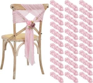 50 PCS Cheesecloth Chair Sashes, Wedding Aisle Decorations Chair Bows Sashes Designed, Universal Chair Covers Chair Sash for Wedding Reception Party Hotel Event Decoration(Light Pink)