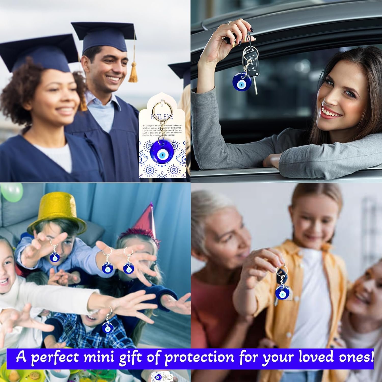 24 Sets Blue Evil Eyes Keychains Birthday Party Favors Turkish Good Luck Charms Gifts Bulk Navy Witch Gifts with Gift Tags Bags for Women Welcome Back to School Gifts Bulk for Students - Image 5