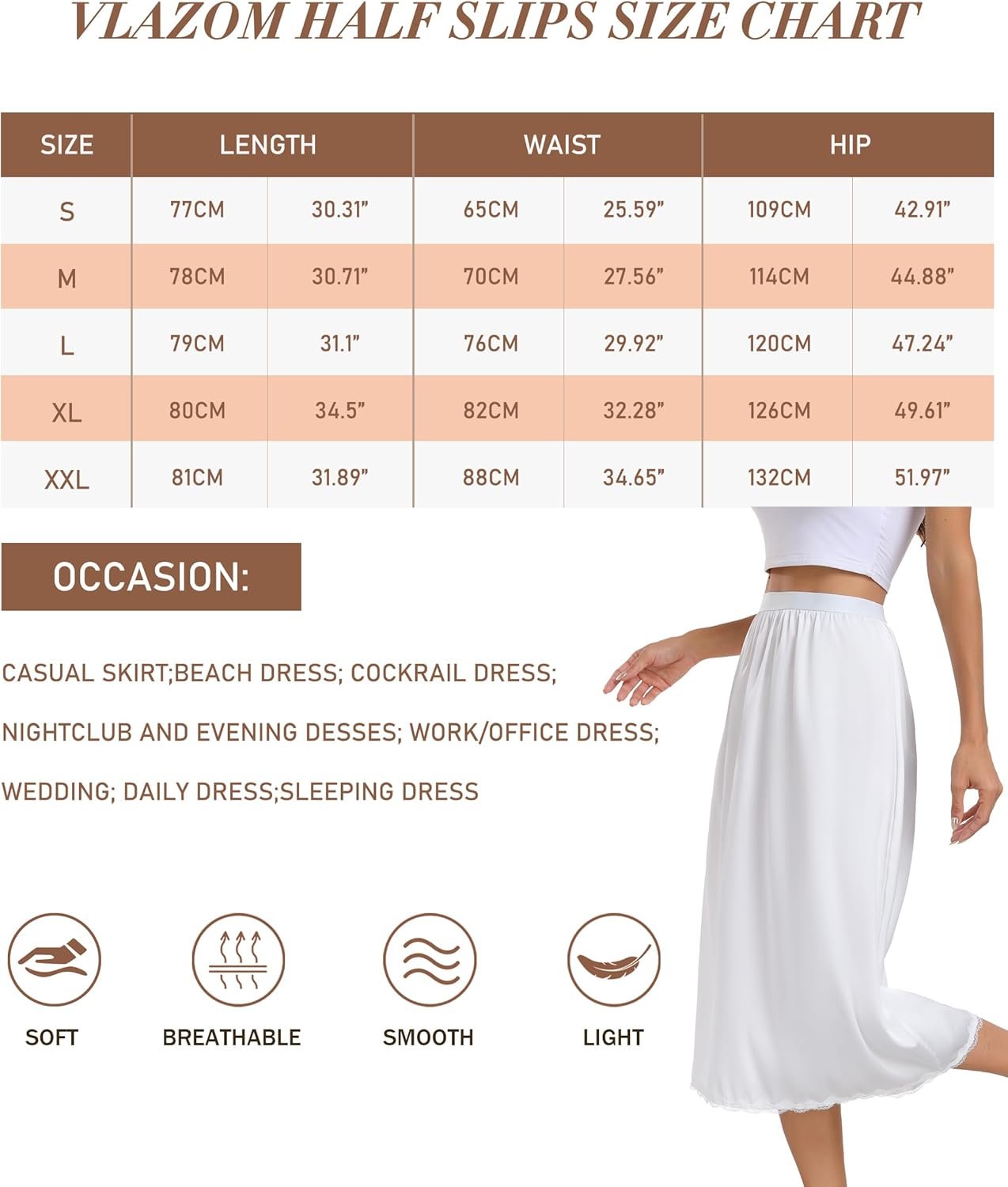 Vlazom Women's Satin Half Slip for Under Dress Long Underskirt Soft Under Slips for Women Under Dresses Size S-XXL - Image 6