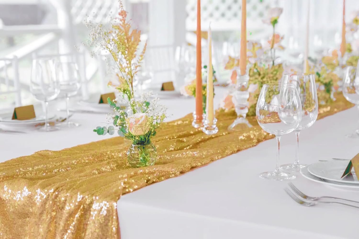 15 Pack Gold Table Runner Sequin Table Runner 12" x 72" Sparkly Metallic Sequin Table Cloths Coffee Table Runner for Wedding Banquet Holiday Birthday Party Baby Shower Bridal Shower Christmas Decor - Image 8