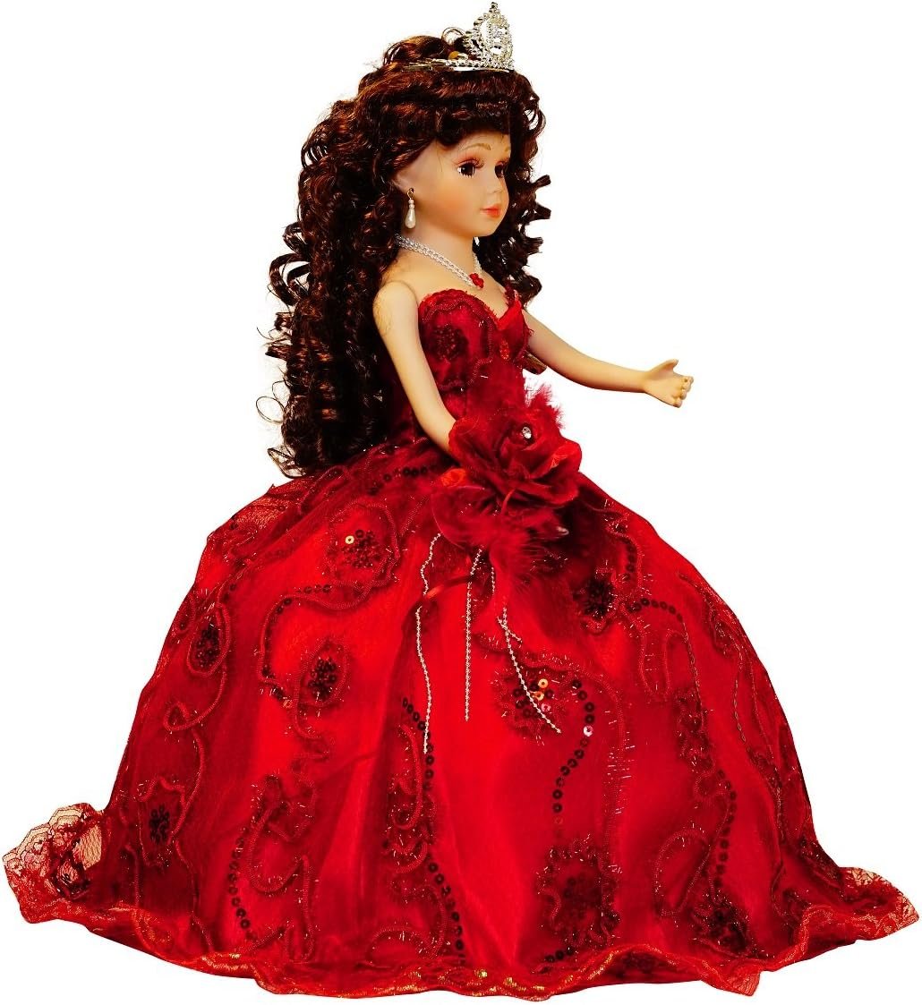KINNEX COLLECTIONS SINCE 1997 18" Porcelain Quinceanera Umbrella Doll (Quince Anos)~ KK18725-7 ~ (Burgundy) - Image 2