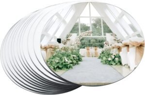 mwellewm 12 Packs Acrylic Round Mirror Centerpieces for Tables, Mirror Tray Candle Plate Tray for Candles, Wedding Table Centerpiece Decorations,Party Decor and Crafts,7.87 x 7.87 inch