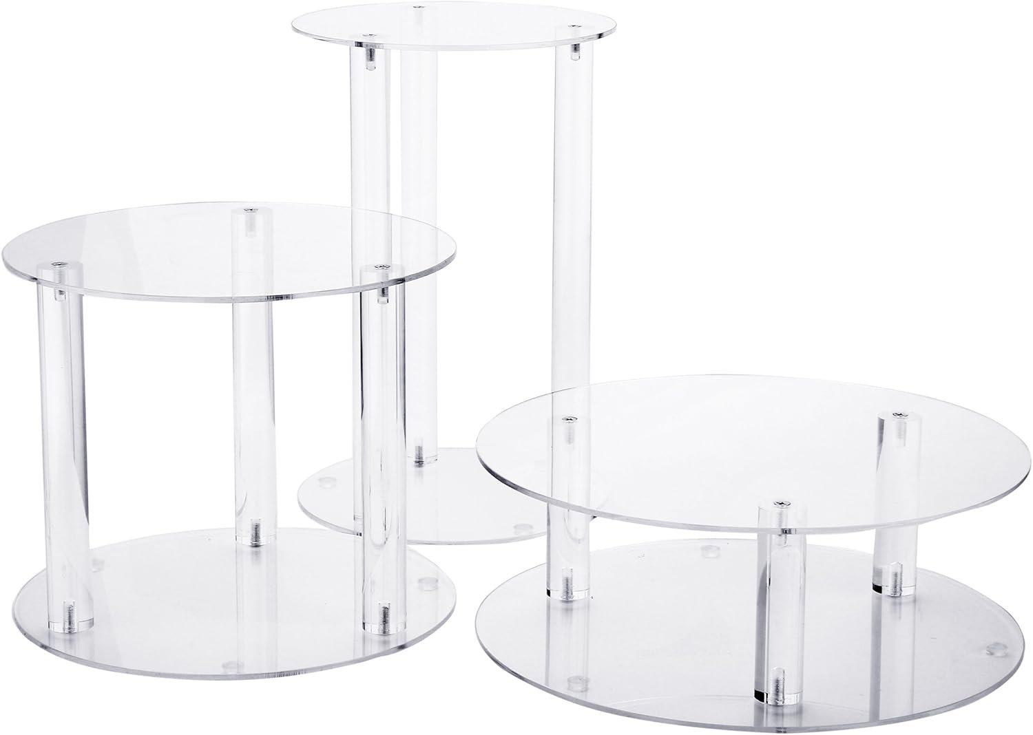 Jusalpha 3 Tier Large Acrylic Glass Round Wedding Cake Stand, Food Display Stand, Cupcake Stand, Dessert Display Platter WCS02 (3 tier with base tier) - Image 3