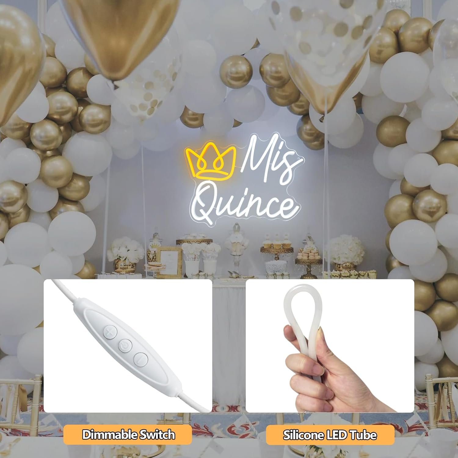 Mis Quince Neon Sign, LED Mis Quinceanera Neon Sign with Crown, Dimmable Mis Xv Neon Sign Light, Mis 15 Años Letrero Quinceanera Decorations for 15th Birthday Party Girl Kid Christmas Wall Decor - Image 5