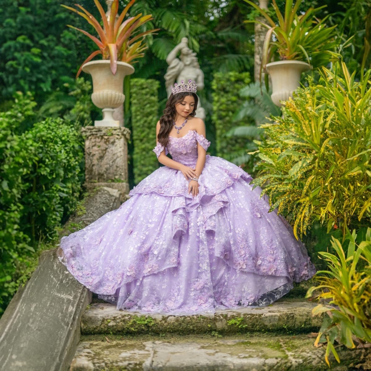 Mouccy Off Shoulder Quinceanera Dresses Ball Gown Lace Puffy Prom Dresses Beaded 3D Flowers Sweet 16 Dresses with Ruffles - Image 3