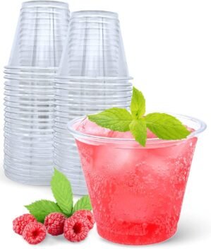 Aatriet 9 oz Clear Plastic Drinking Cups, 50 Pack Classic Clear Disposable Wine Cups for Wedding & Party, Elegant Cocktail Cups, Plastic Tumblers for Iced Coffee, Cold Beverage