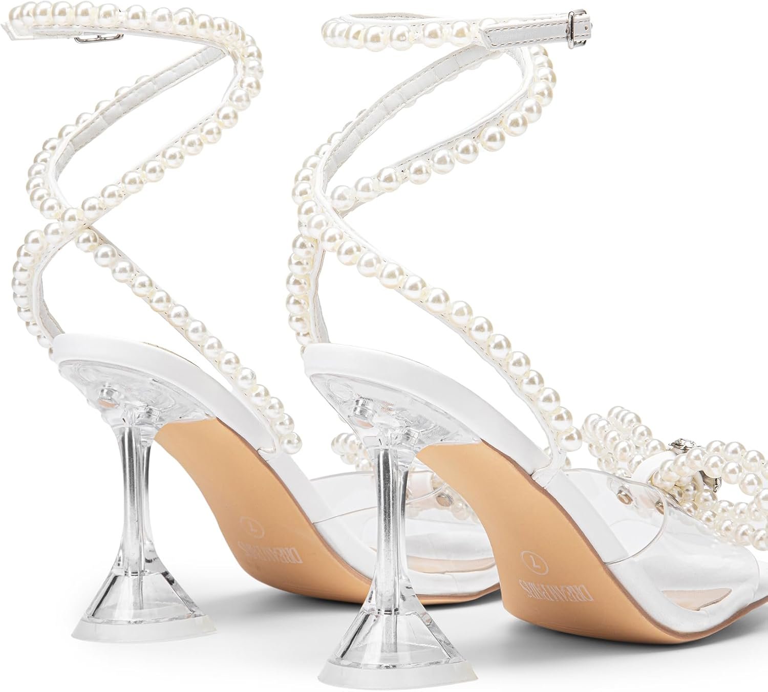 DREAM PAIRS Stiletto Bow Heels for Women Strappy Sparkly Rhinestone Square Toe Clear Crystal High Sandals for Party Wedding - Image 4