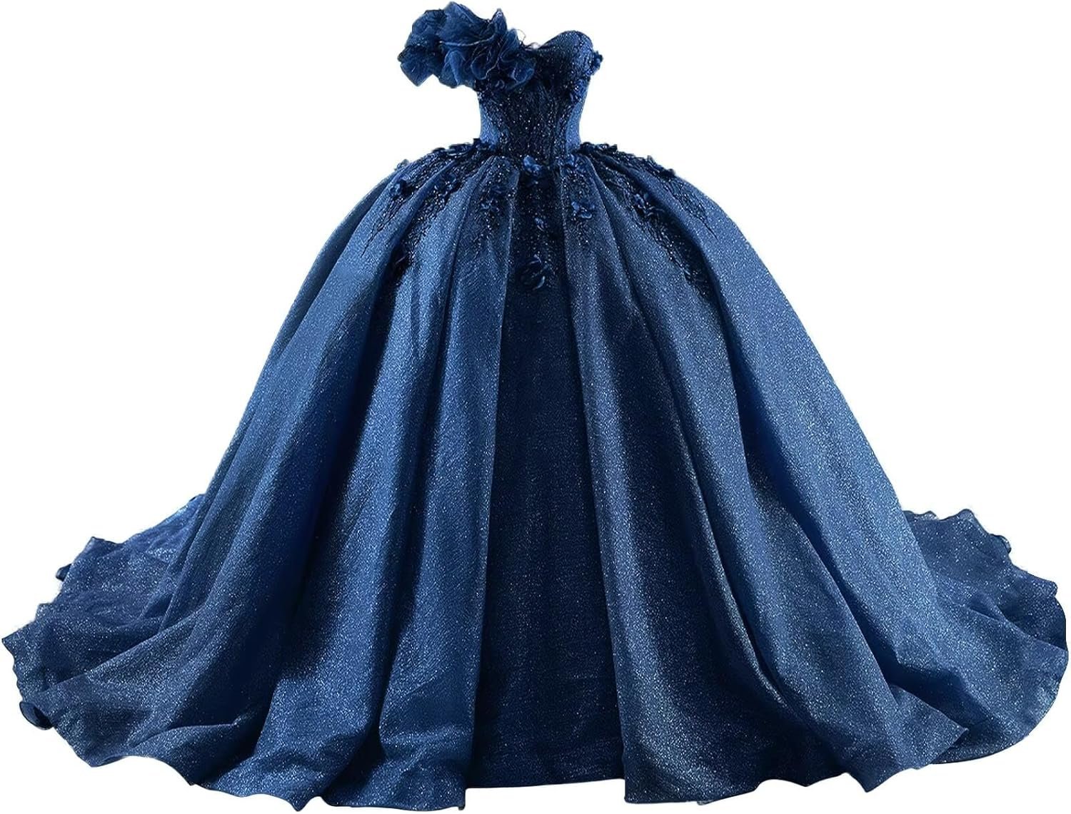 3D Flowers Quinceanera Dresses Puffy Tulle Strapless Sweet 16 Dresses with Train Sparkly Beaded Ball Gowns - Image 6